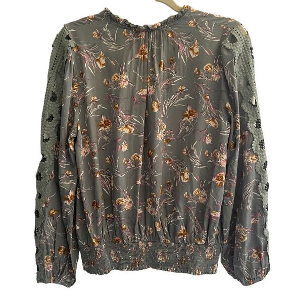 Easel Green Floral Artsy Long Sleeve Boho Peasant Top Women’s Size Small 4 6 - Picture 7 of 7